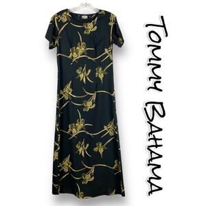 Tommy Bahama Vintage Silk Maxi Dress Muted Tropical Womens Size XS